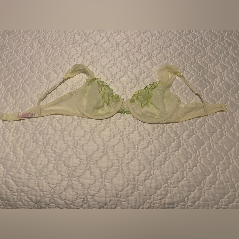 Victoria's Secret Sheer Green Floral Bra, 38C, with matching pantie, size large. - Picture 5 of 15